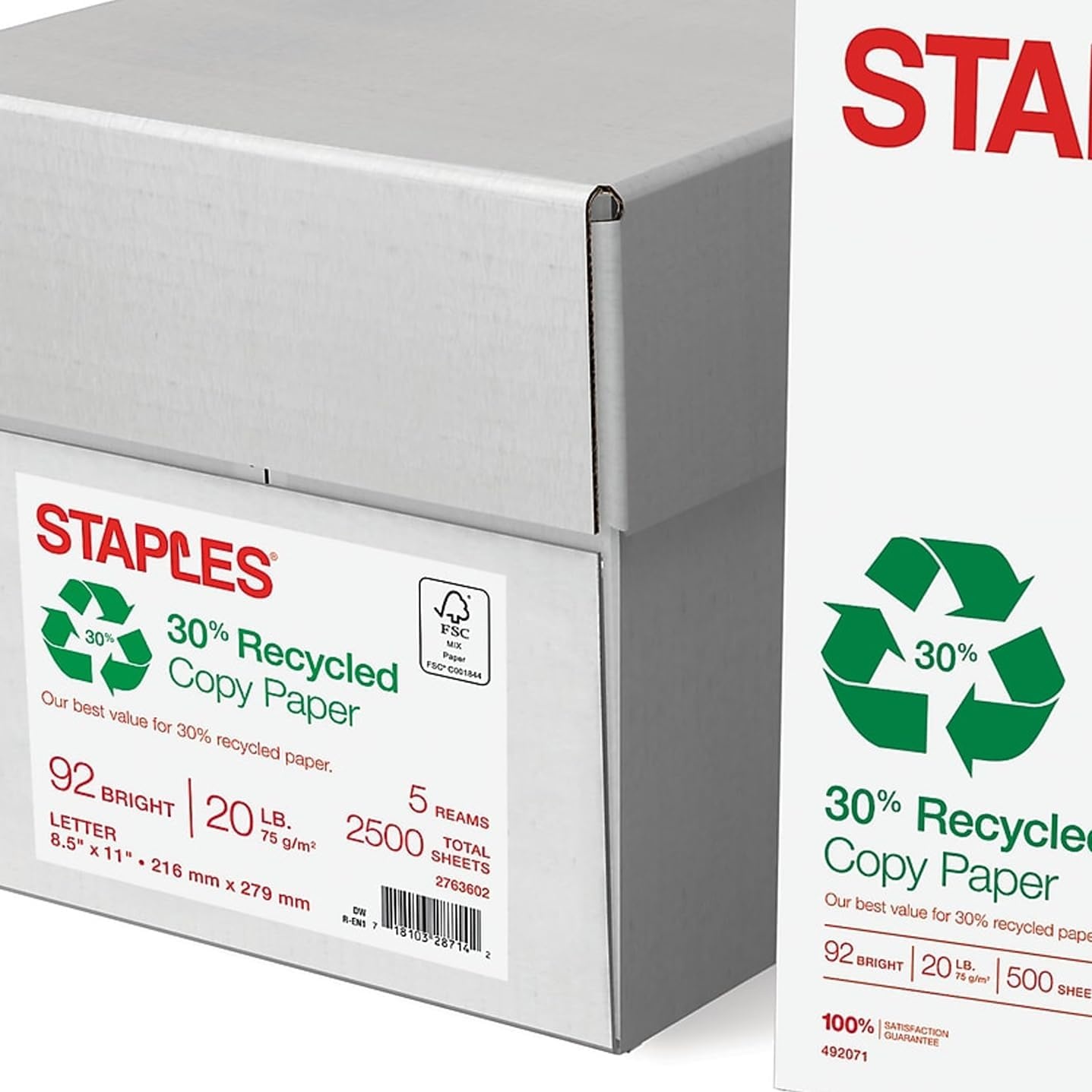 image:imageStaples 30 Recycled Copy Paper 8 12 x 11 Case For Office School amp Home85 x 11