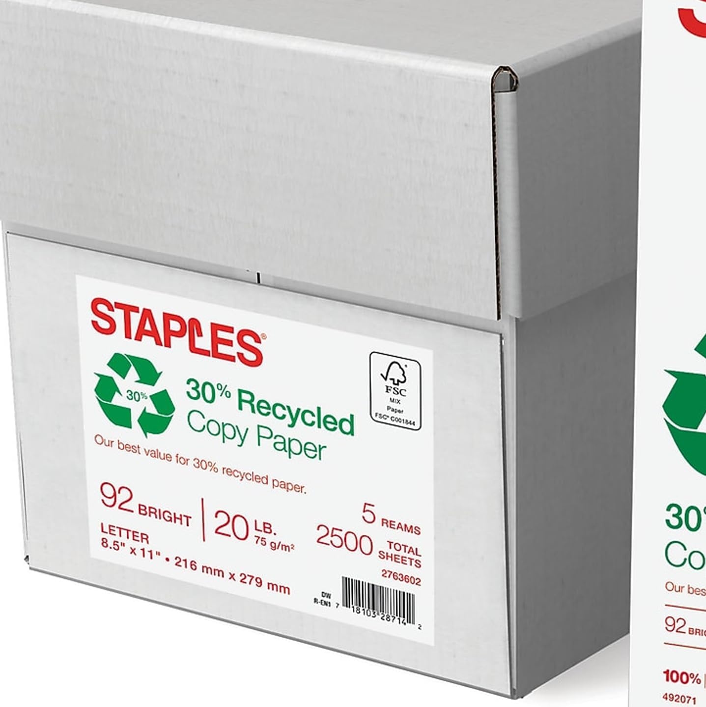 image:imageStaples 30 Recycled Copy Paper 8 12 x 11 Case For Office School amp Home85 x 11