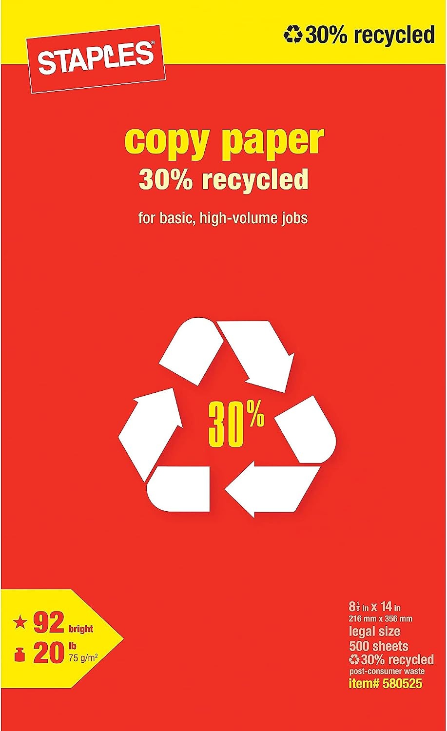 image:imageStaples 30 Recycled Copy Paper 8 12 x 11 Case For Office School amp Home85 x 14