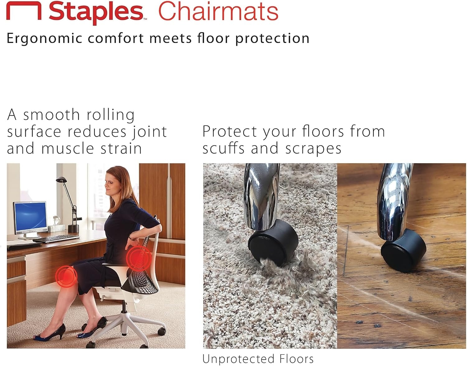 image:imageStaples 36X48 LowPile Chair Mat Black No LipBlack for Carpet
