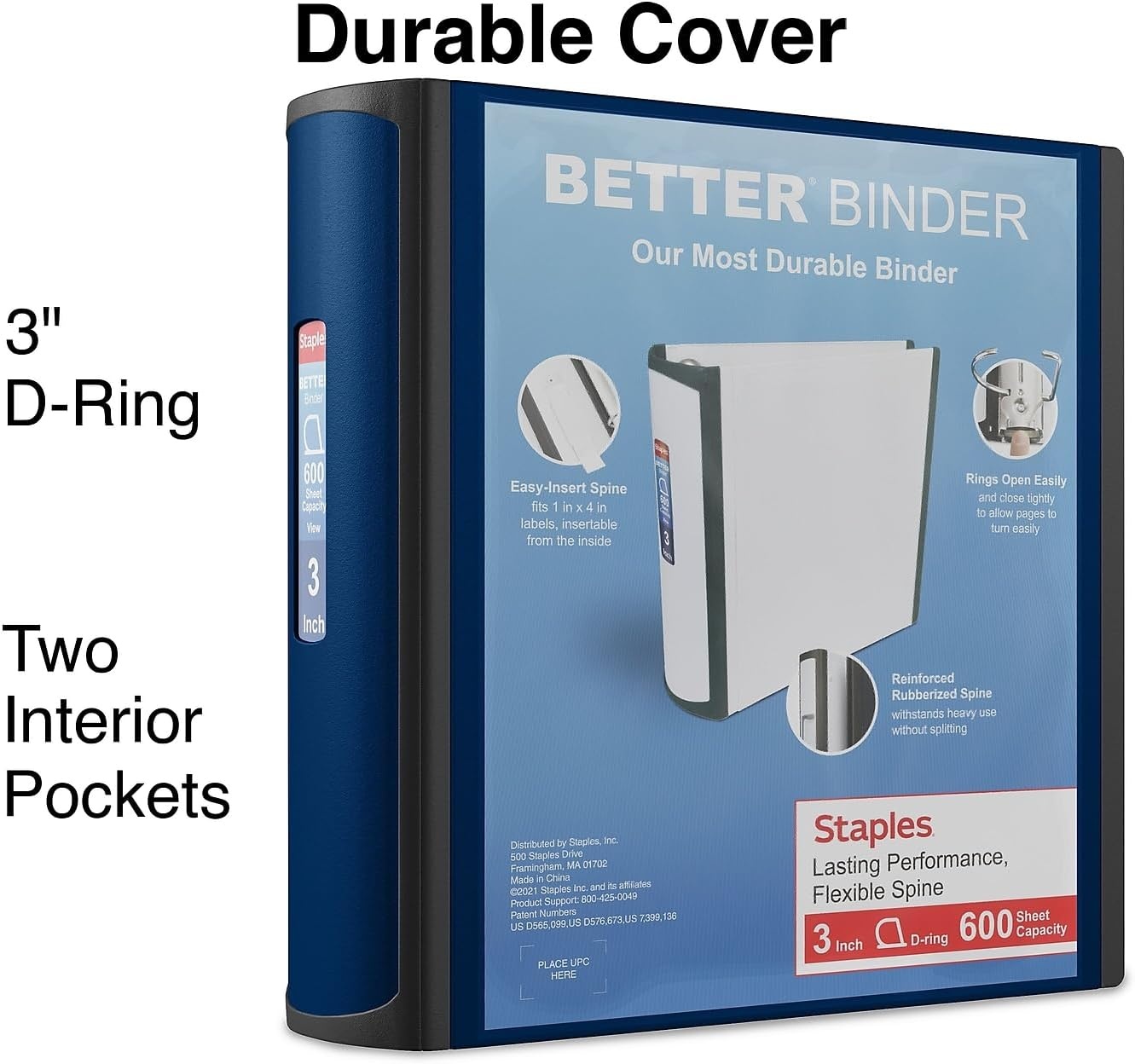 image:imageStaples 3Inch 3Ring Better Binder Durable View Binder for Office amp School Organization Navy Blue 2Pack