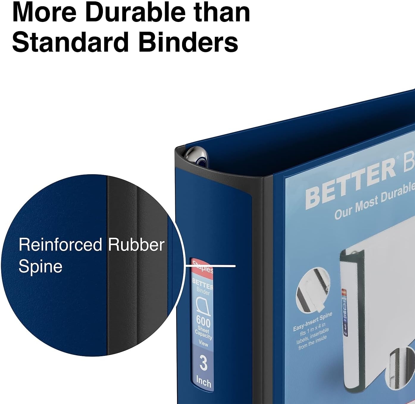 image:imageStaples 3Inch 3Ring Better Binder Durable View Binder for Office amp School Organization Navy Blue 2Pack