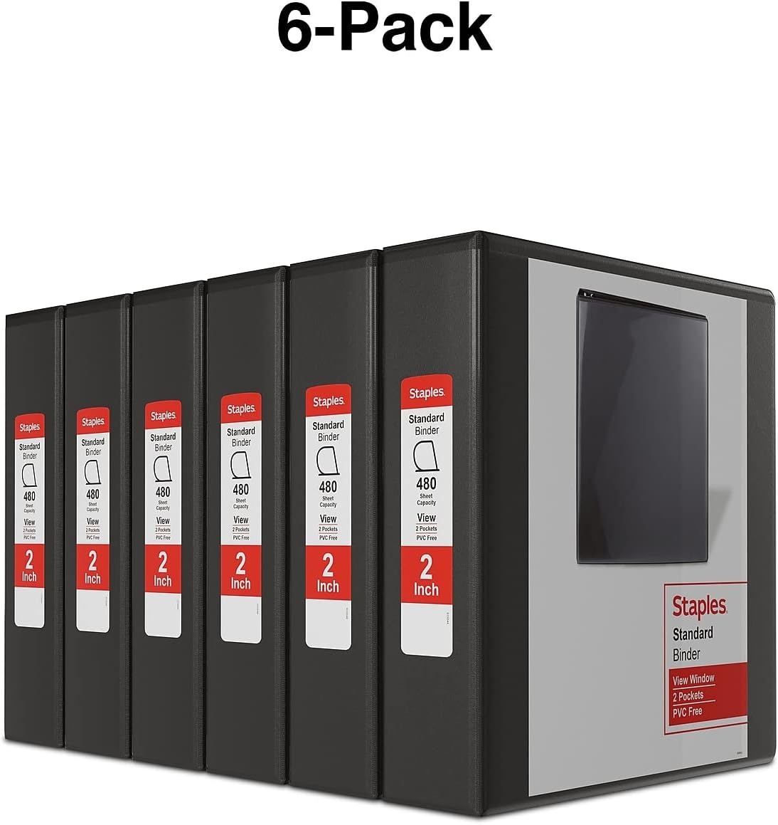 image:imageStaples 3Ring Binder 2 DRing White HighCapacity Organizer for Home Office amp School Holds up to 480 Sheets 6PackBlack