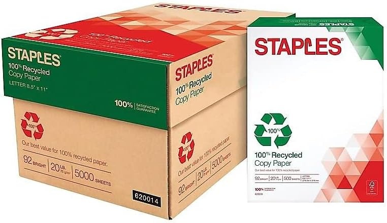 image:imageStaples 50 Recycled 85Inch x 11Inch Multipurpose Paper 24 lbs 96 Bright 10 RMCT For Office School amp Home100 Recycled