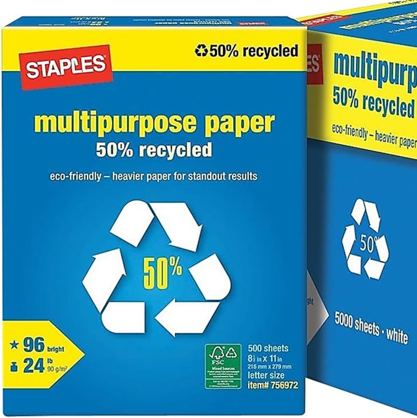 image:imageStaples 50 Recycled 85Inch x 11Inch Multipurpose Paper 24 lbs 96 Bright 10 RMCT For Office School amp Home50 Recycled