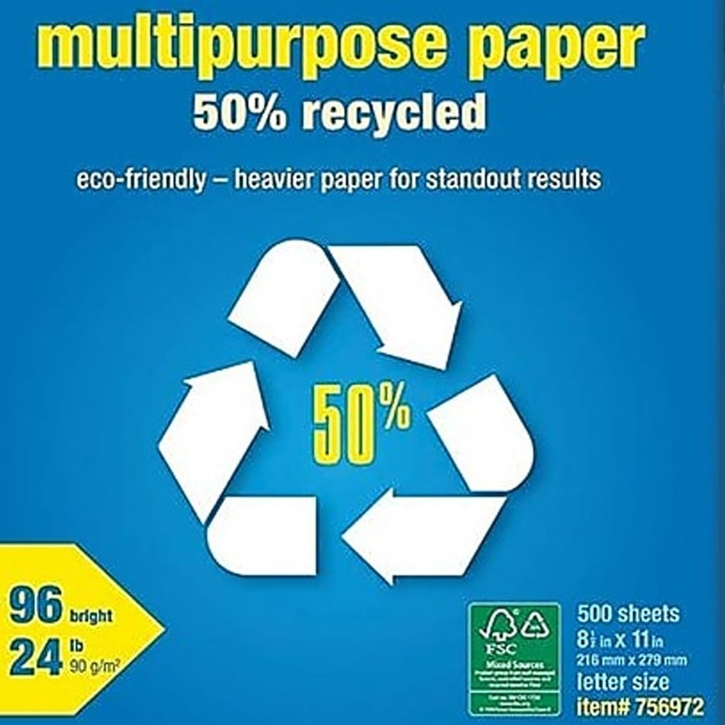 image:imageStaples 50 Recycled 85Inch x 11Inch Multipurpose Paper 24 lbs 96 Bright 10 RMCT For Office School amp Home50 Recycled