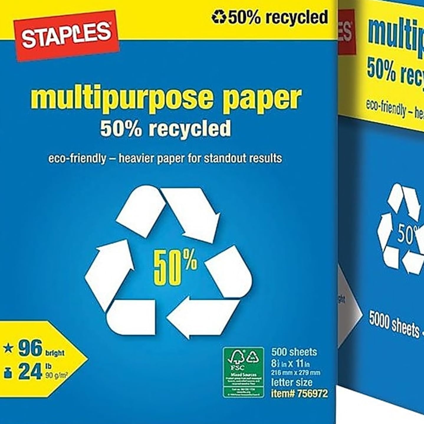 image:imageStaples 50 Recycled 85Inch x 11Inch Multipurpose Paper 24 lbs 96 Bright 10 RMCT For Office School amp Home50 Recycled