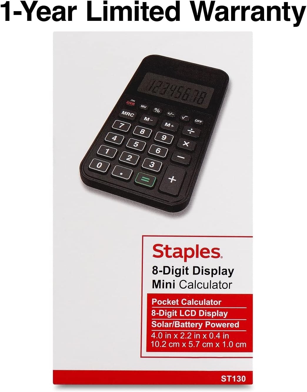 image:imageStaples 8Digit Pocket Calculator Solar amp Battery Dual Power Large LCD Display Compact Basic Handheld Calculator for Home School amp Office Black 3Pack ST130CCVS
