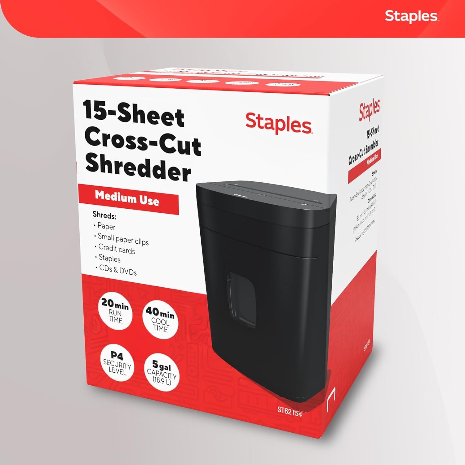 image:imageStaples 8Sheet CrossCut Paper Shredder AntiJam Shreds PaperCredit CardsStaples for Office amp Home Use with 36 Gallon Bin Black15 Sheet