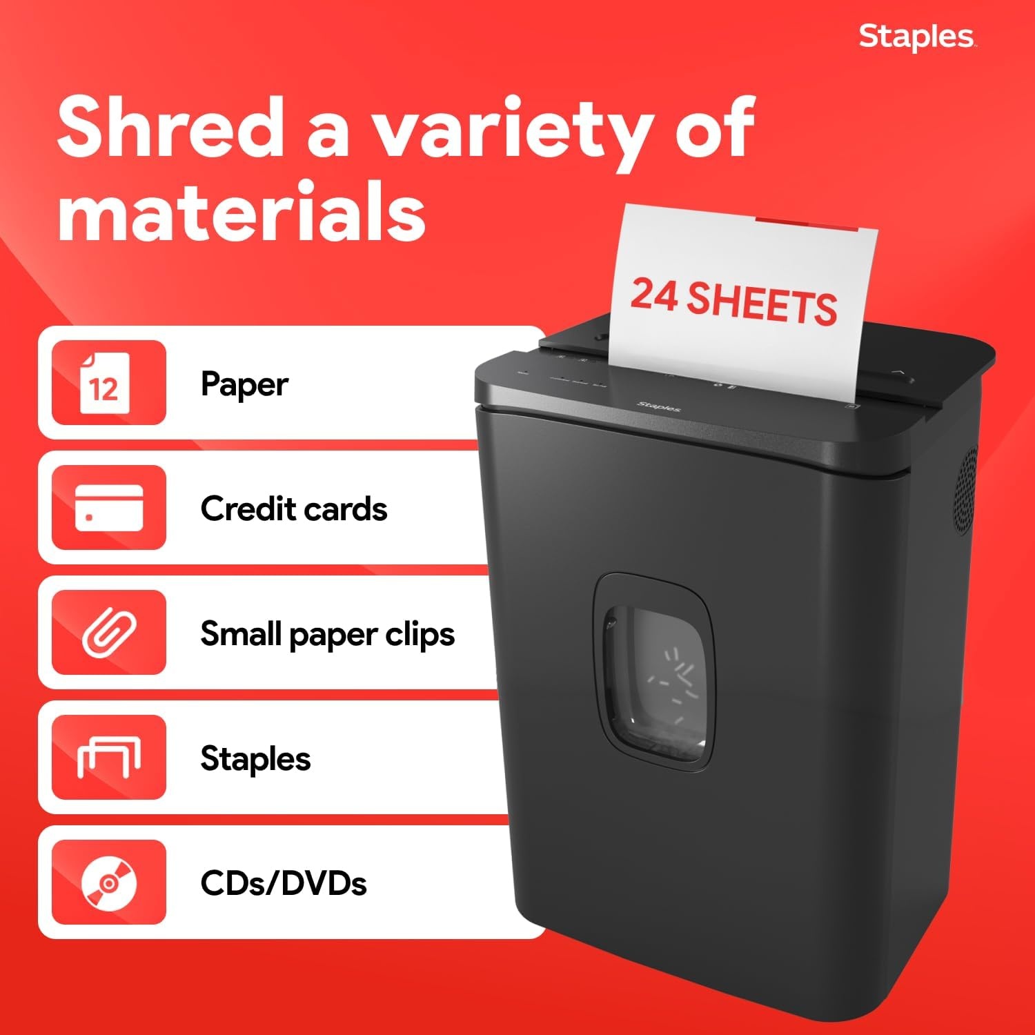 image:imageStaples 8Sheet CrossCut Paper Shredder AntiJam Shreds PaperCredit CardsStaples for Office amp Home Use with 36 Gallon Bin Black24 Sheet