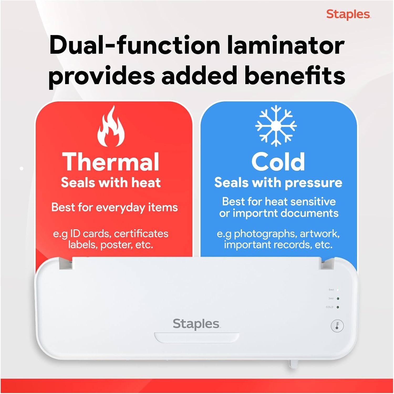 image:imageStaples 9inch Thermal amp Cold Laminator Versatile Laminating Machine for Home School amp Office WhiteGray