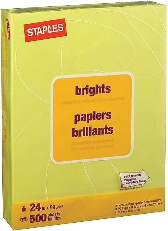 image:imageStaples Brights 24 Lb Colored Paper Green 500Ream For Everyday Use at Home or OfficeLight Yellow