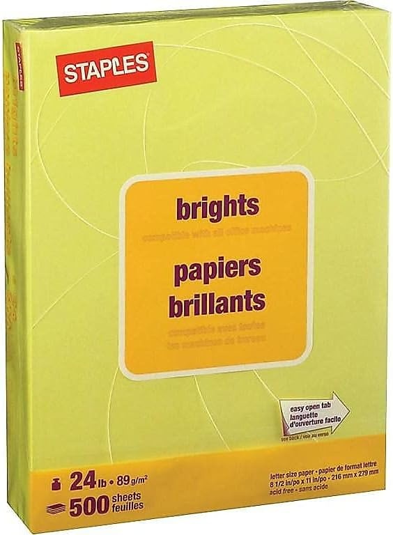image:imageStaples Brights 24 Lb Colored Paper Green 500Ream For Everyday Use at Home or OfficeLight Yellow
