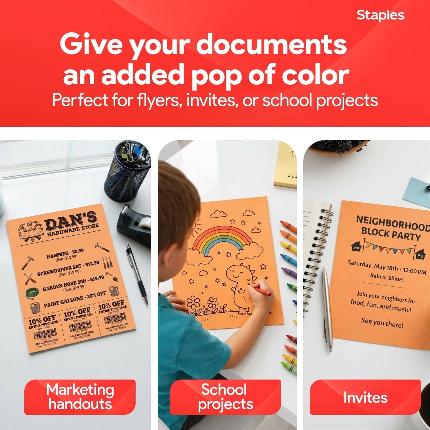 image:imageStaples Brights Colored Paper 8 12Inch x 11Inch Orange 500Ream For Office School amp HomeOrange