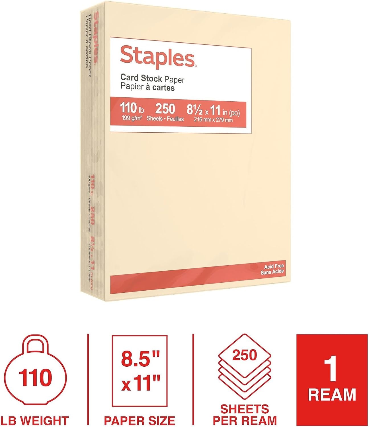 image:imageStaples Cardstock Paper 110 lbs 85Inch x 11Inch Ivory 250Pack For Office School amp HomeIvory