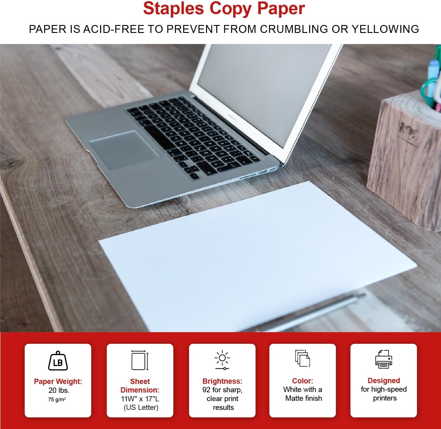 image:imageStaples Copy Paper 11 x 17 92 Brightness 20 lbs Ledger Size Paper For Office School amp Home5 Reams 2 500 Sheets
