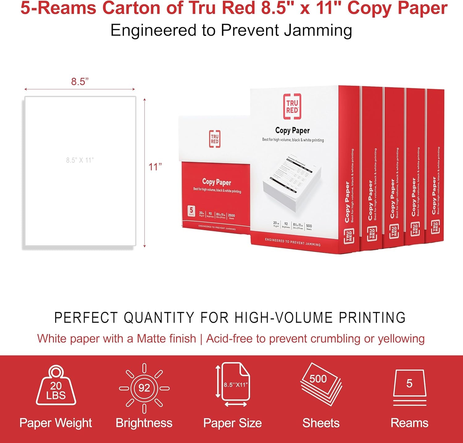 image:imageStaples Copy Paper 11 x 17 92 Brightness 20 lbs Ledger Size Paper For Office School amp Home5 Reams 2 500 Sheets