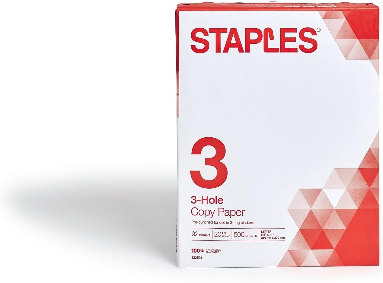 image:imageStaples Copy Paper 8 12 x 11 3 Hole Punched Case For Office School amp Home500 Sheets