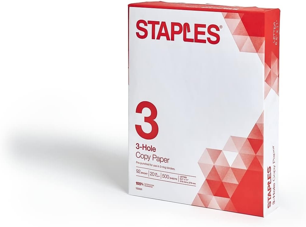 image:imageStaples Copy Paper 8 12 x 11 3 Hole Punched Case For Office School amp Home500 Sheets