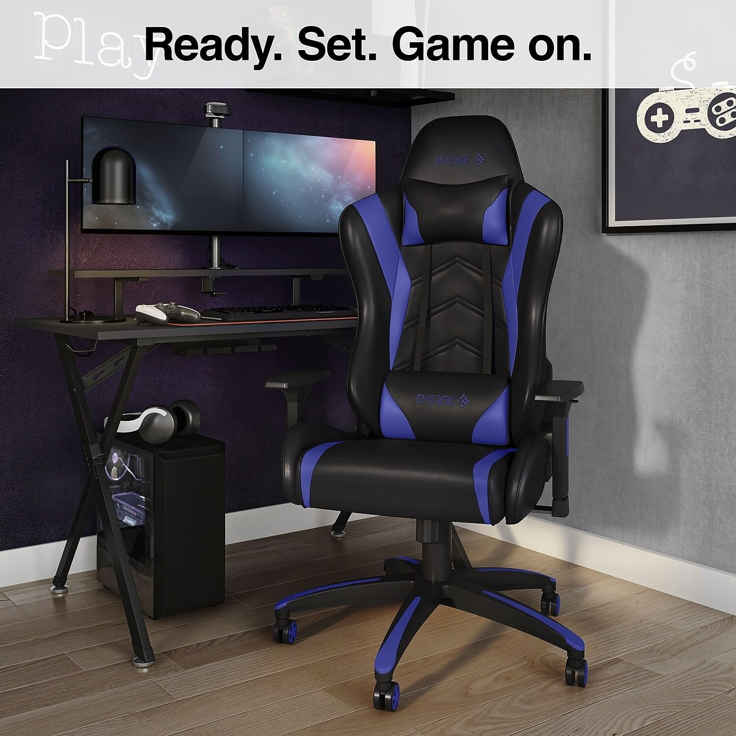 image:imageStaples Emerge Vartan Gaming Chair Ergonomic Adjustable Height Swivel Black 2Pack