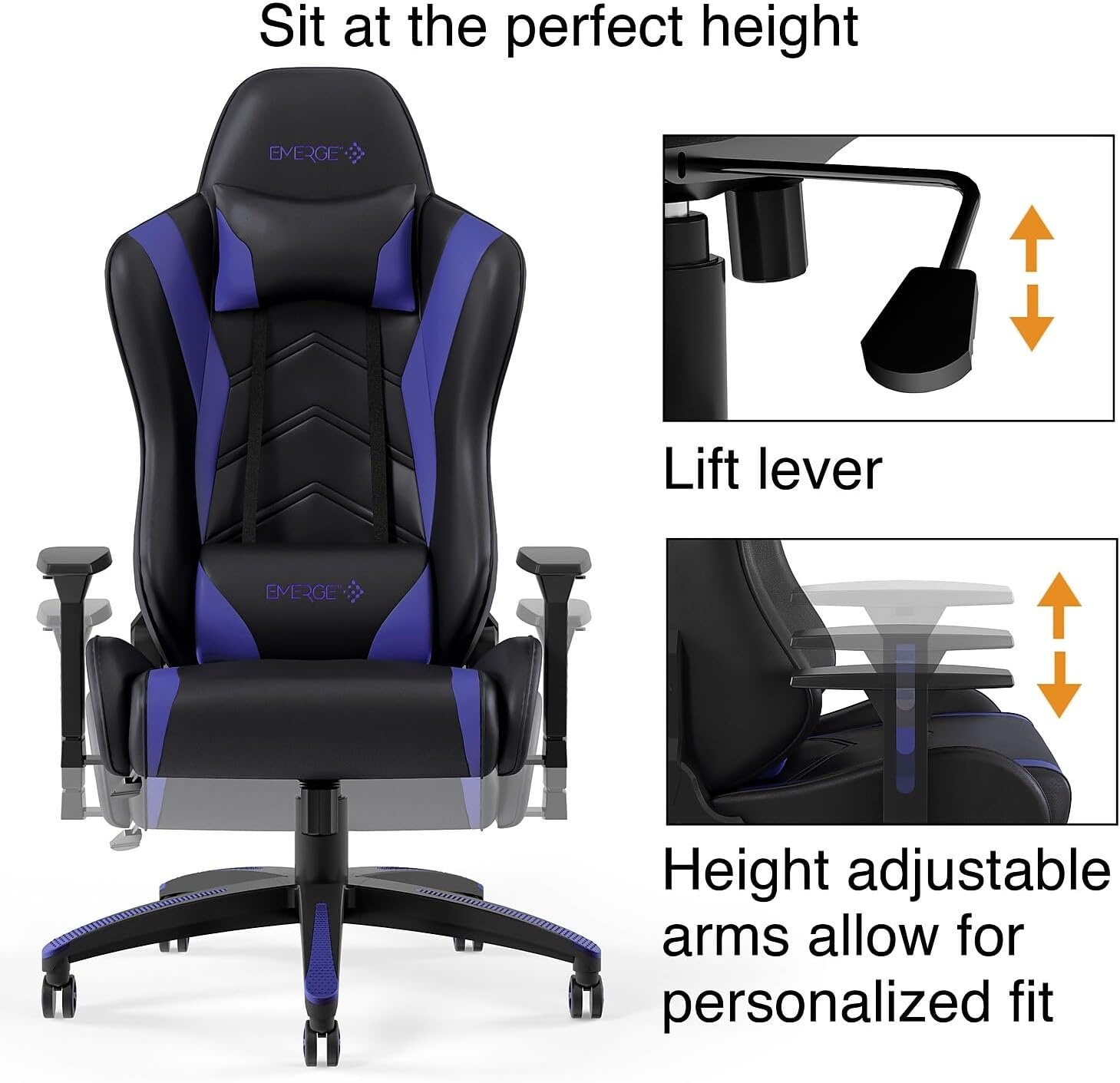 image:imageStaples Emerge Vartan Gaming Chair Ergonomic Adjustable Height Swivel Black 2Pack