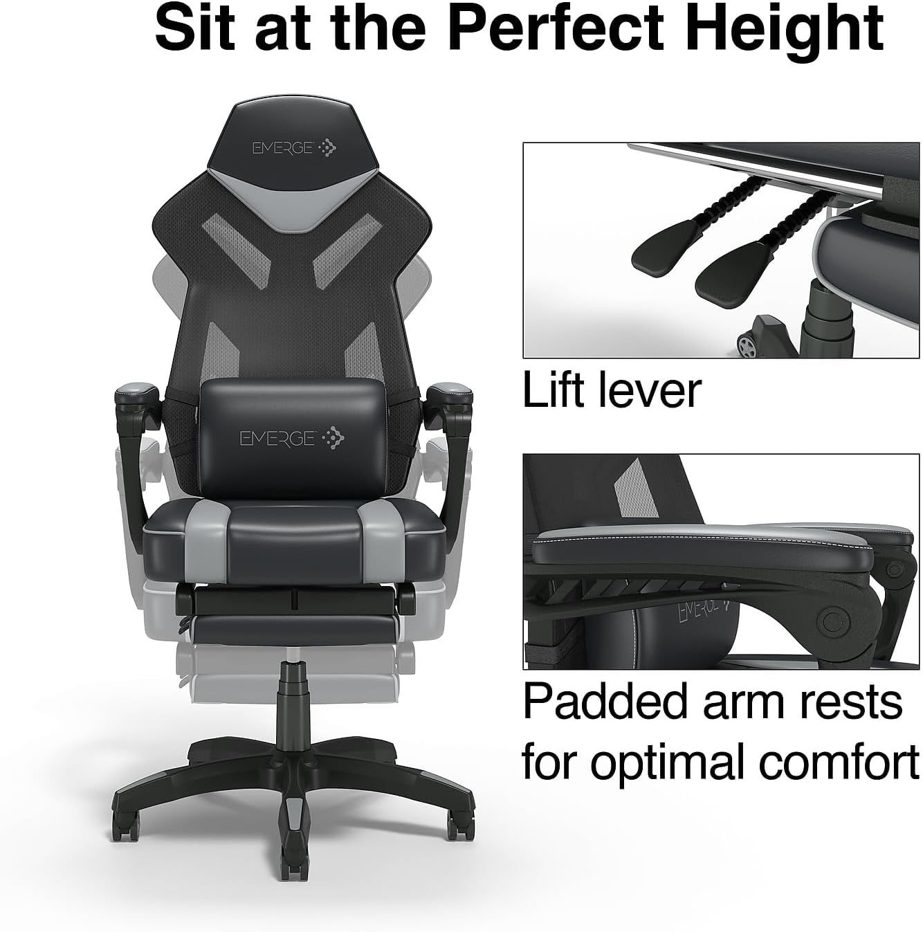 image:imageStaples Emerge Vomax Gaming Chair Ergonomic Adjustable Height Swivel Black