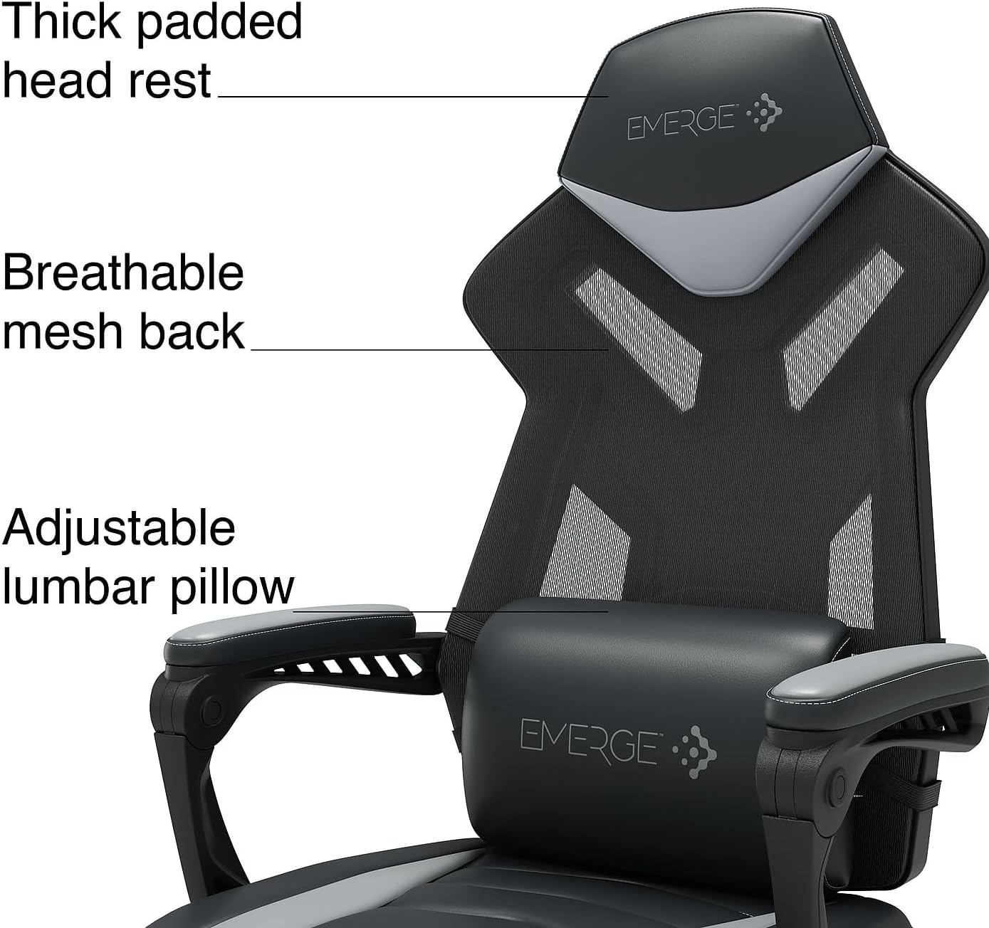 image:imageStaples Emerge Vomax Gaming Chair Ergonomic Adjustable Height Swivel Black