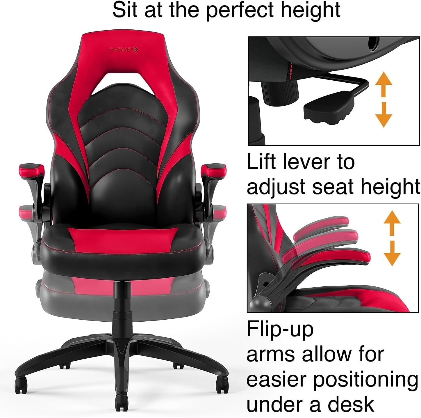 image:imageStaples Emerge Vortex Gaming Chair Ergonomic Adjustable Height Swivel Black 2Pack