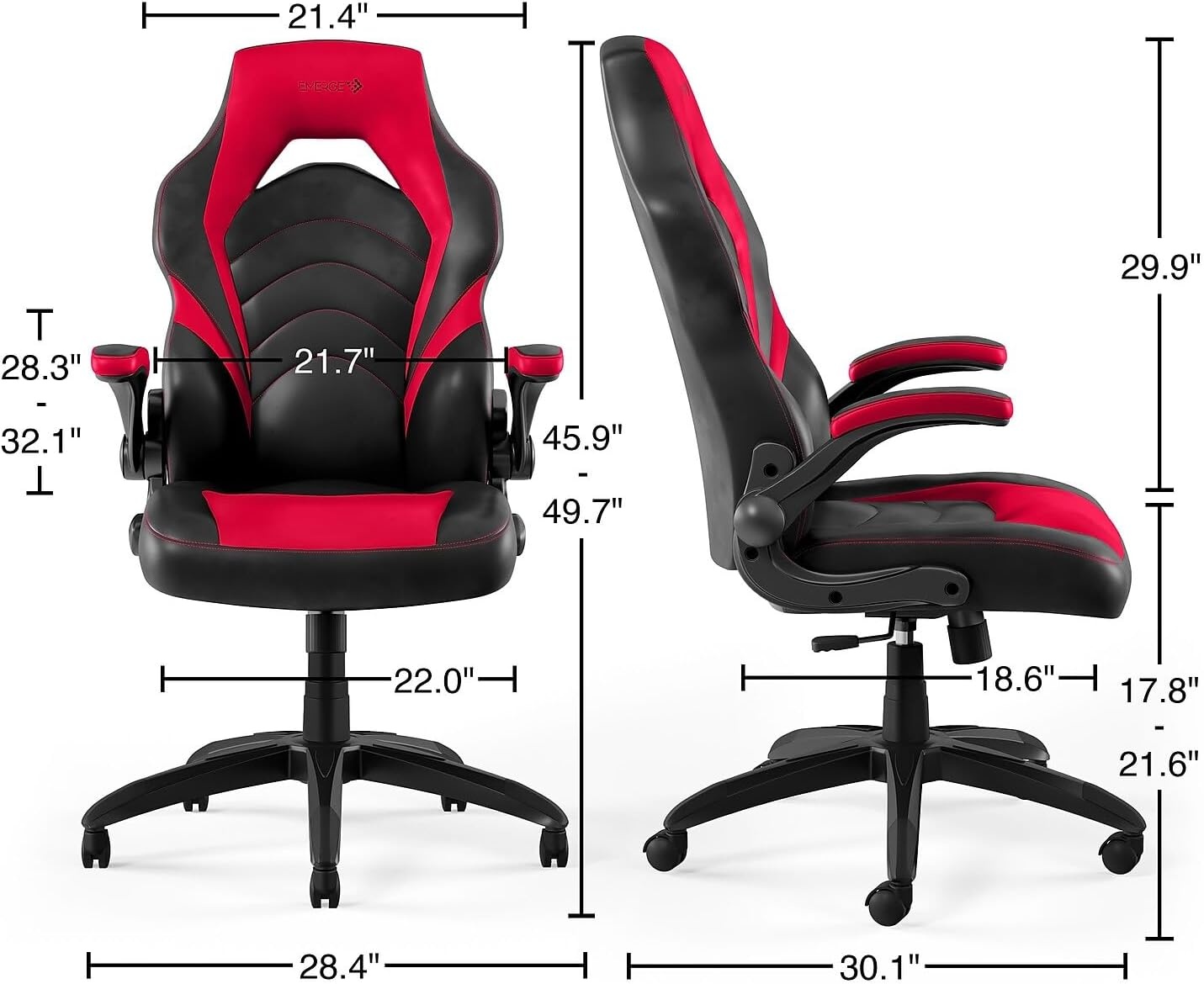 image:imageStaples Emerge Vortex Gaming Chair Ergonomic Adjustable Height Swivel Black 2Pack