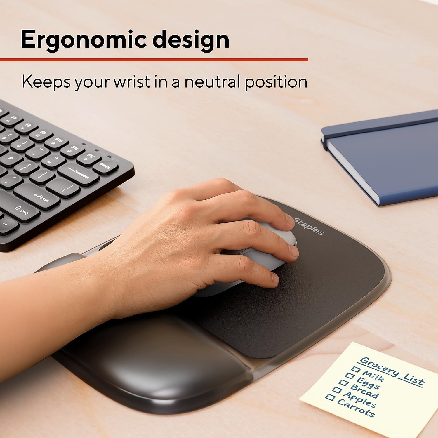 image:imageStaples Gel Mouse Pad and Wrist Rest Combo Ergonomic NonSlip Base Soft Gel Support for Comfortable Typing amp Precise Mouse Control Blue CrystalBlack
