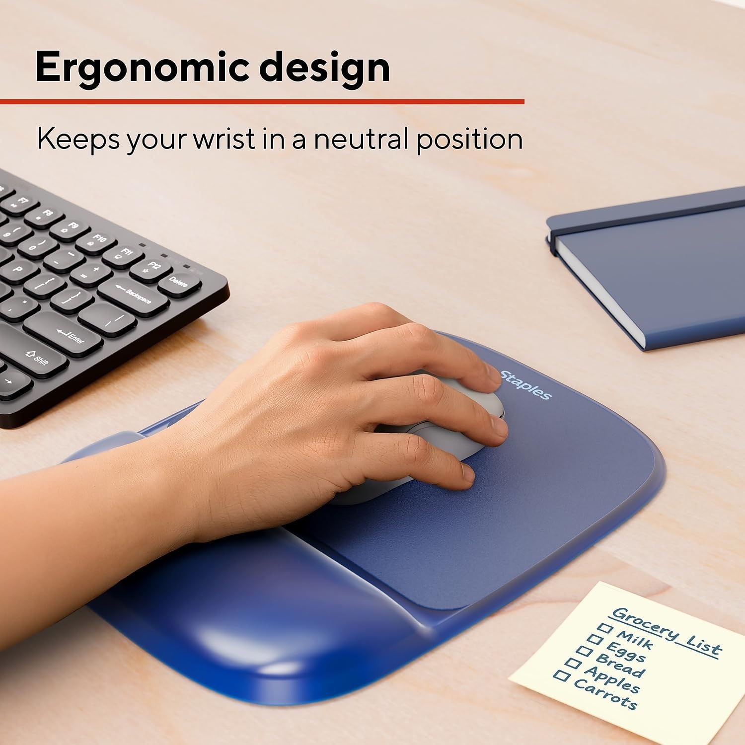 image:imageStaples Gel Mouse Pad and Wrist Rest Combo Ergonomic NonSlip Base Soft Gel Support for Comfortable Typing amp Precise Mouse Control Blue CrystalBlue