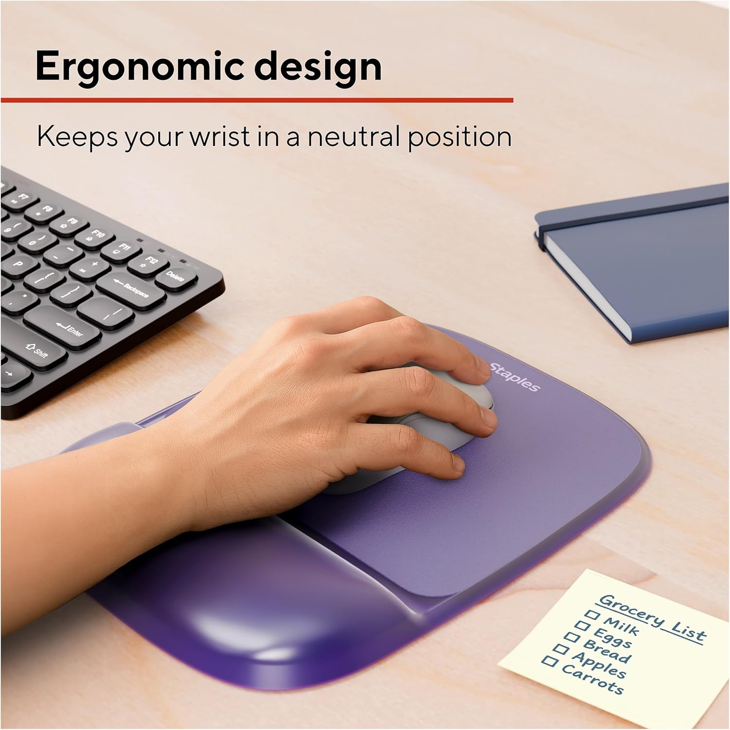image:imageStaples Gel Mouse Pad and Wrist Rest Combo Ergonomic NonSlip Base Soft Gel Support for Comfortable Typing amp Precise Mouse Control Blue CrystalPurple