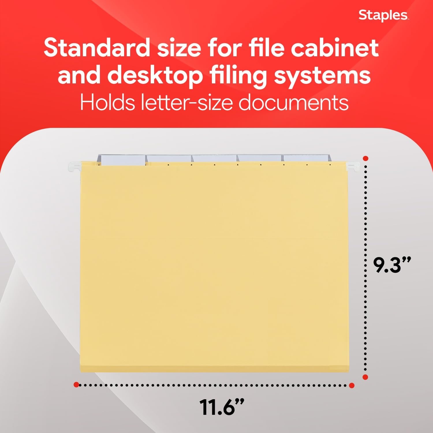 image:imageStaples Hanging File Folders Letter Size 15Cut Tabs Assorted Colors Adjustable Tabs with Paper Inserts 25Pack