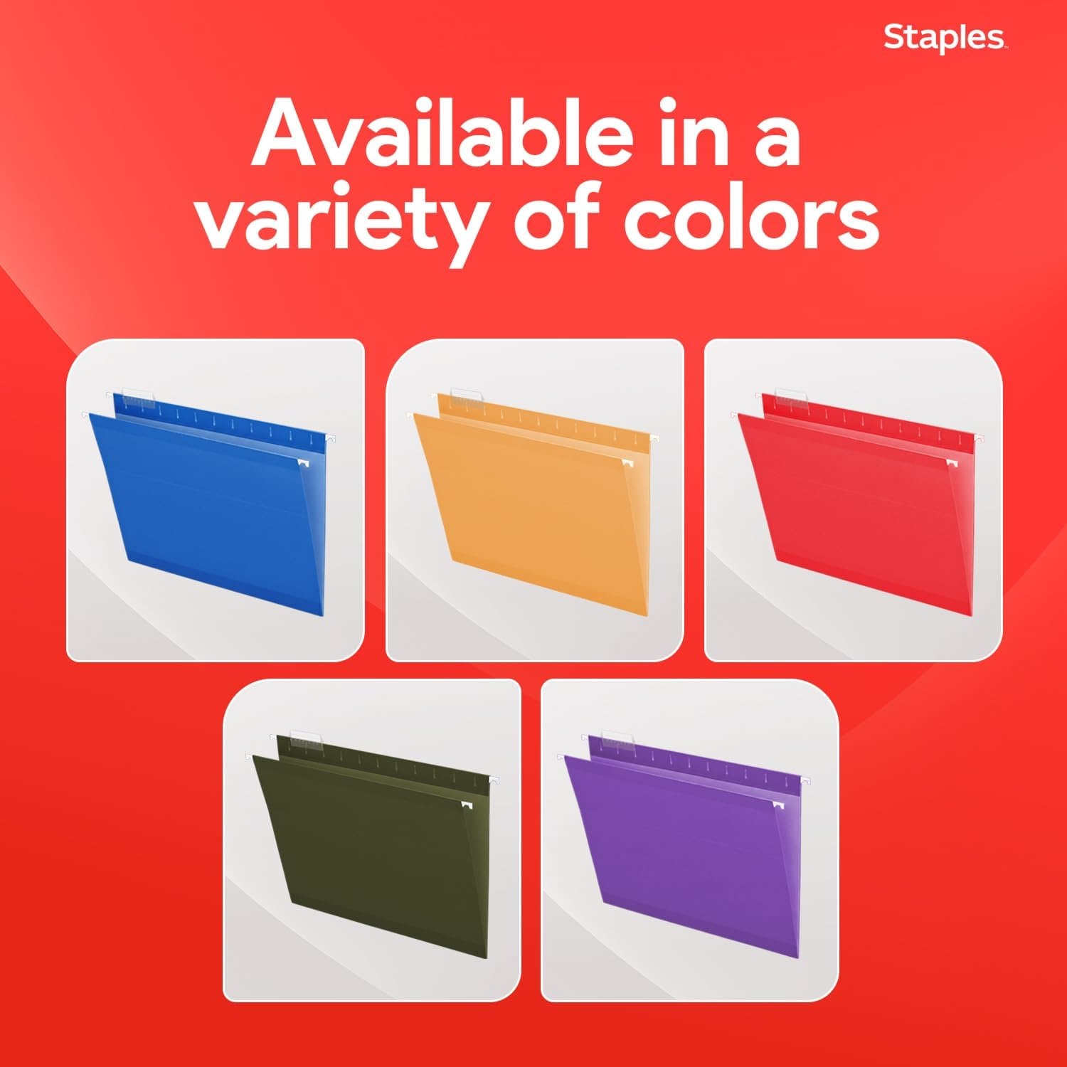 image:imageStaples Hanging File Folders Letter Size Purple 15Cut Tabs TearResistant Includes Tabs amp Inserts 25PackBlue