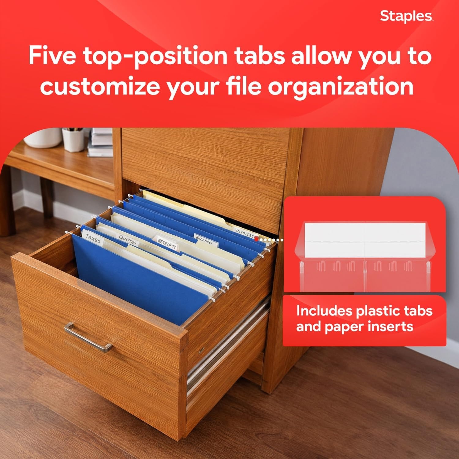 image:imageStaples Hanging File Folders Letter Size Purple 15Cut Tabs TearResistant Includes Tabs amp Inserts 25PackBlue