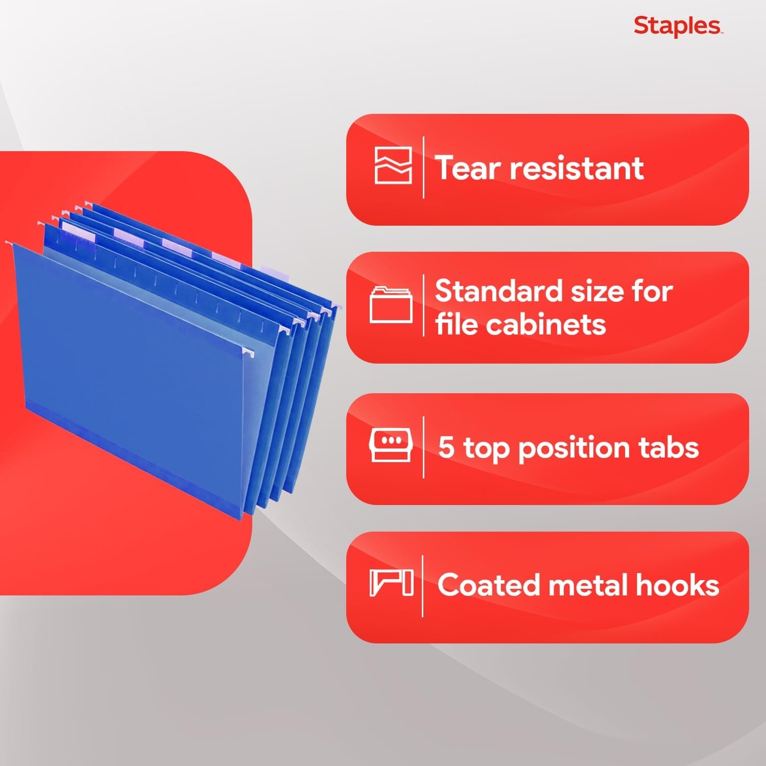 image:imageStaples Hanging File Folders Letter Size Purple 15Cut Tabs TearResistant Includes Tabs amp Inserts 25PackBlue