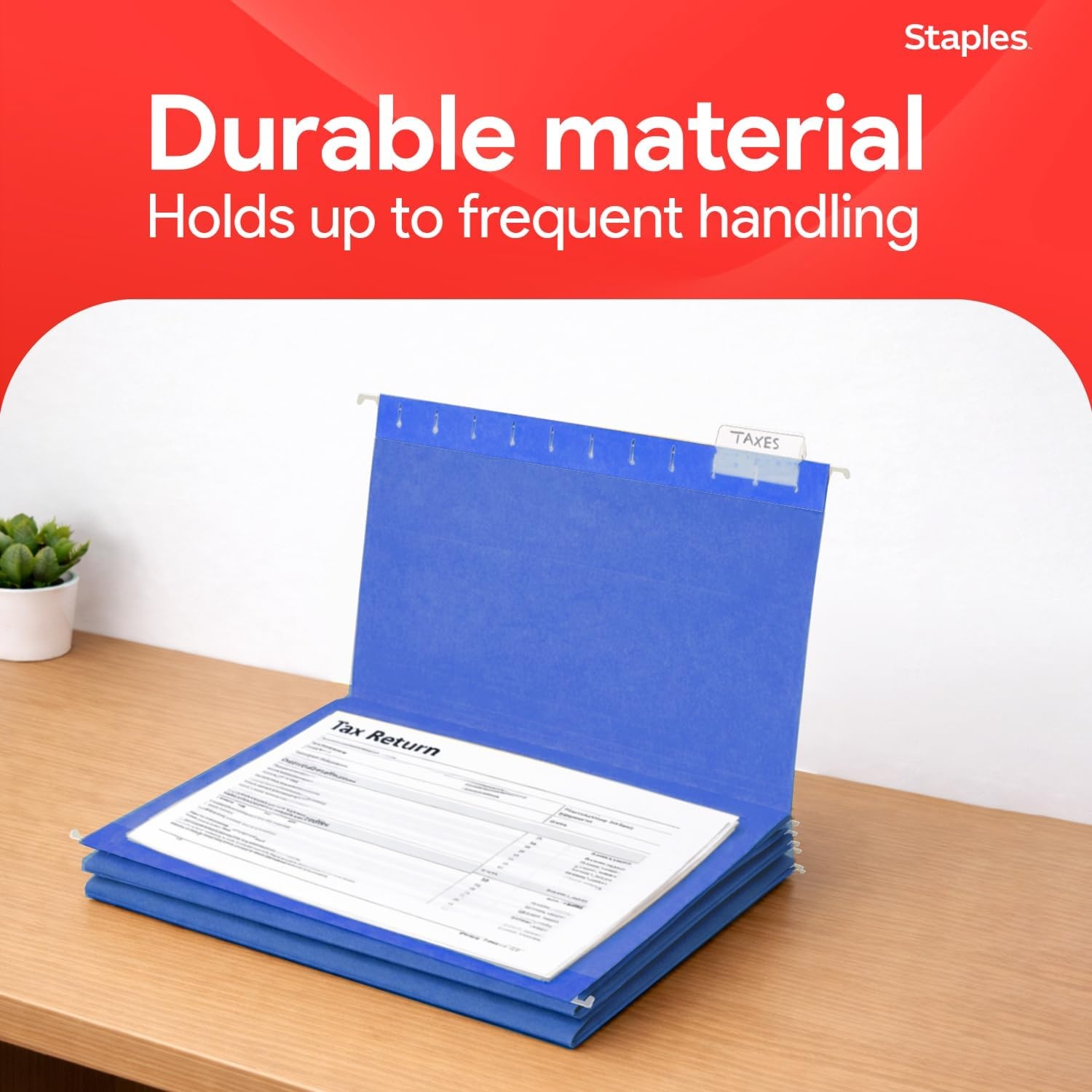 image:imageStaples Hanging File Folders Letter Size Purple 15Cut Tabs TearResistant Includes Tabs amp Inserts 25PackBlue