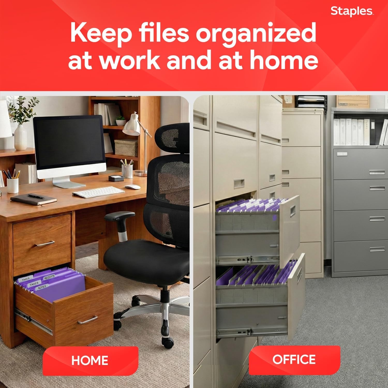 image:imageStaples Hanging File Folders Letter Size Purple 15Cut Tabs TearResistant Includes Tabs amp Inserts 25PackPurple