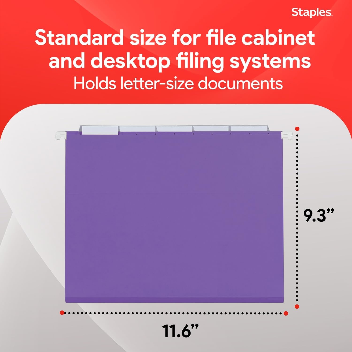image:imageStaples Hanging File Folders Letter Size Purple 15Cut Tabs TearResistant Includes Tabs amp Inserts 25PackPurple
