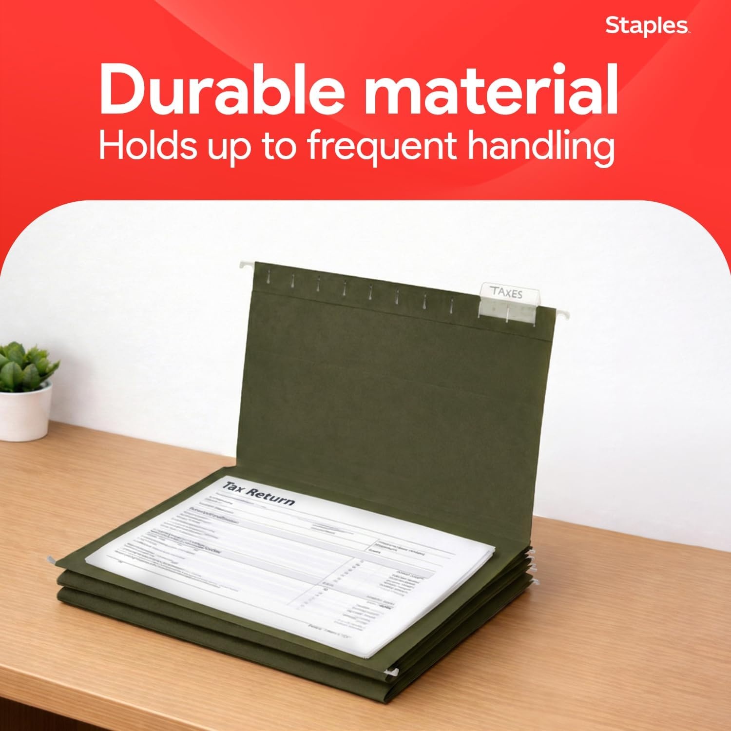 image:imageStaples Hanging File Folders Letter Size Purple 15Cut Tabs TearResistant Includes Tabs amp Inserts 25PackStandard Green
