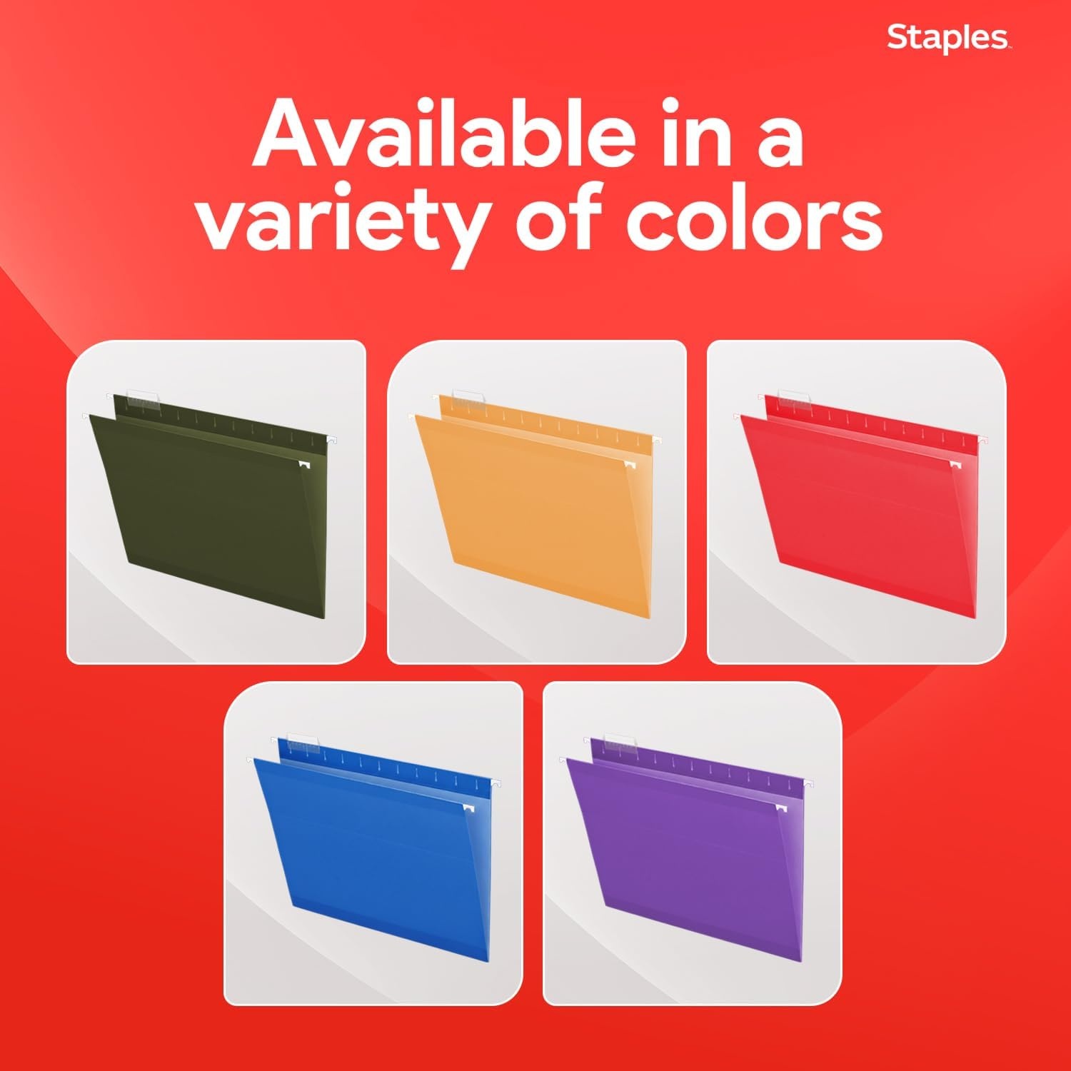 image:imageStaples Hanging File Folders Letter Size Purple 15Cut Tabs TearResistant Includes Tabs amp Inserts 25PackStandard Green