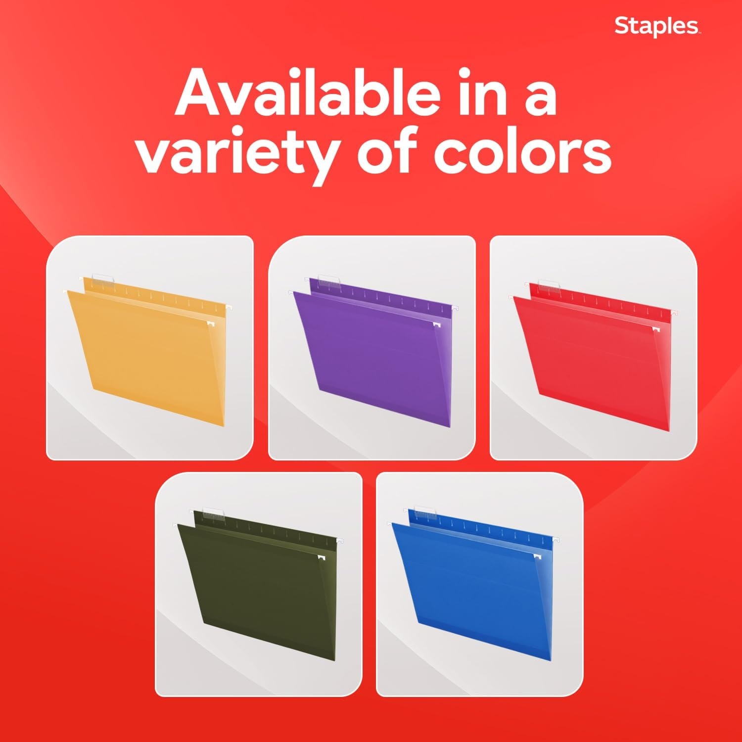 image:imageStaples Hanging File Folders Letter Size Purple 15Cut Tabs TearResistant Includes Tabs amp Inserts 25PackYellow