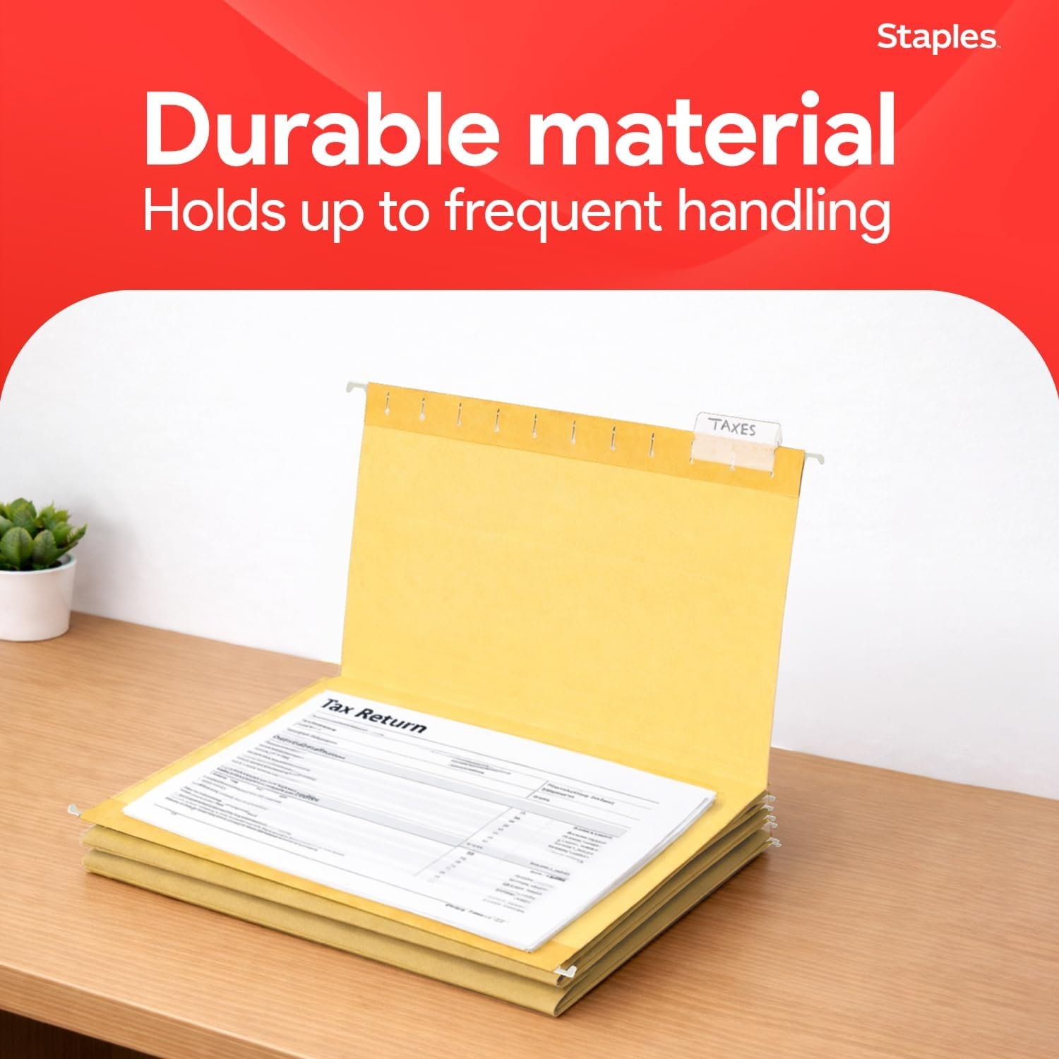 image:imageStaples Hanging File Folders Letter Size Purple 15Cut Tabs TearResistant Includes Tabs amp Inserts 25PackYellow