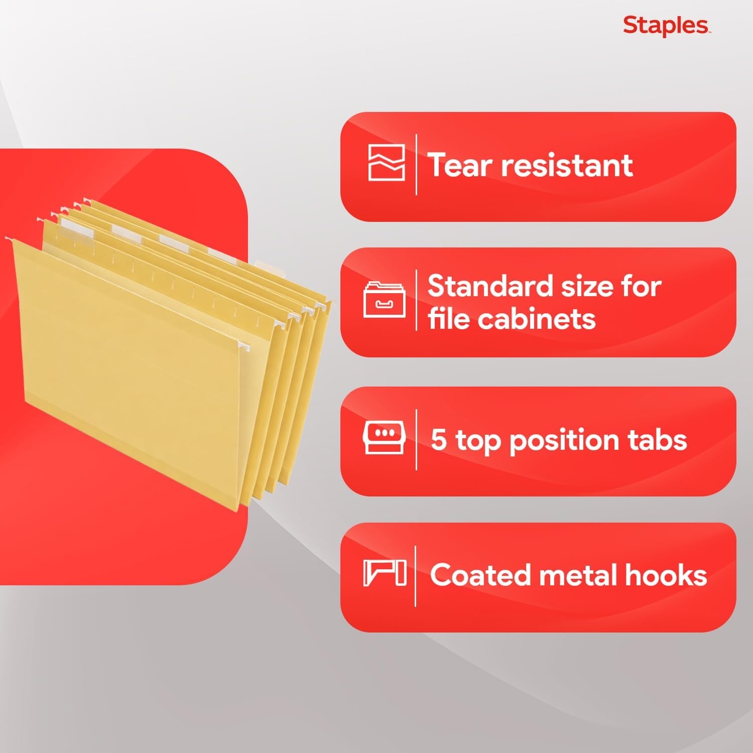 image:imageStaples Hanging File Folders Letter Size Purple 15Cut Tabs TearResistant Includes Tabs amp Inserts 25PackYellow