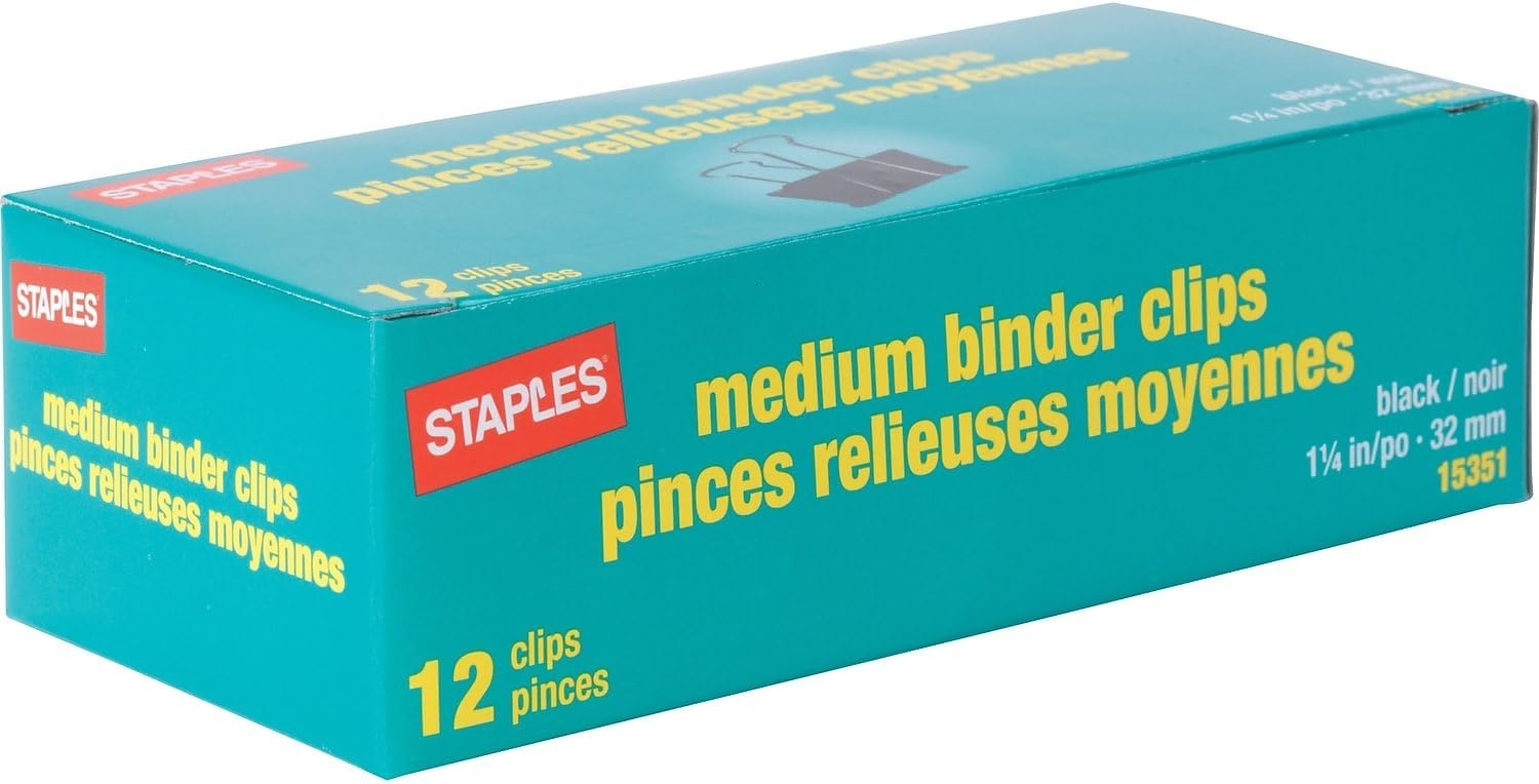 image:imageStaples Medium Binder Clips 063 Capacity Black 144 ClipsPack ST3200312 Pack