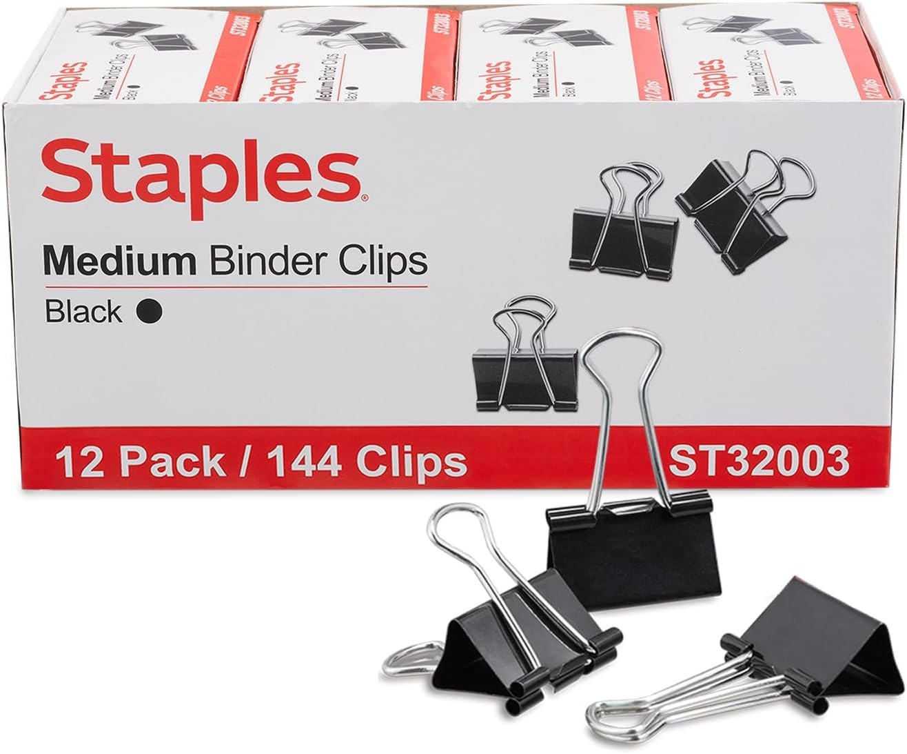 image:imageStaples Medium Binder Clips 063 Capacity Black 144 ClipsPack ST32003144 Pack