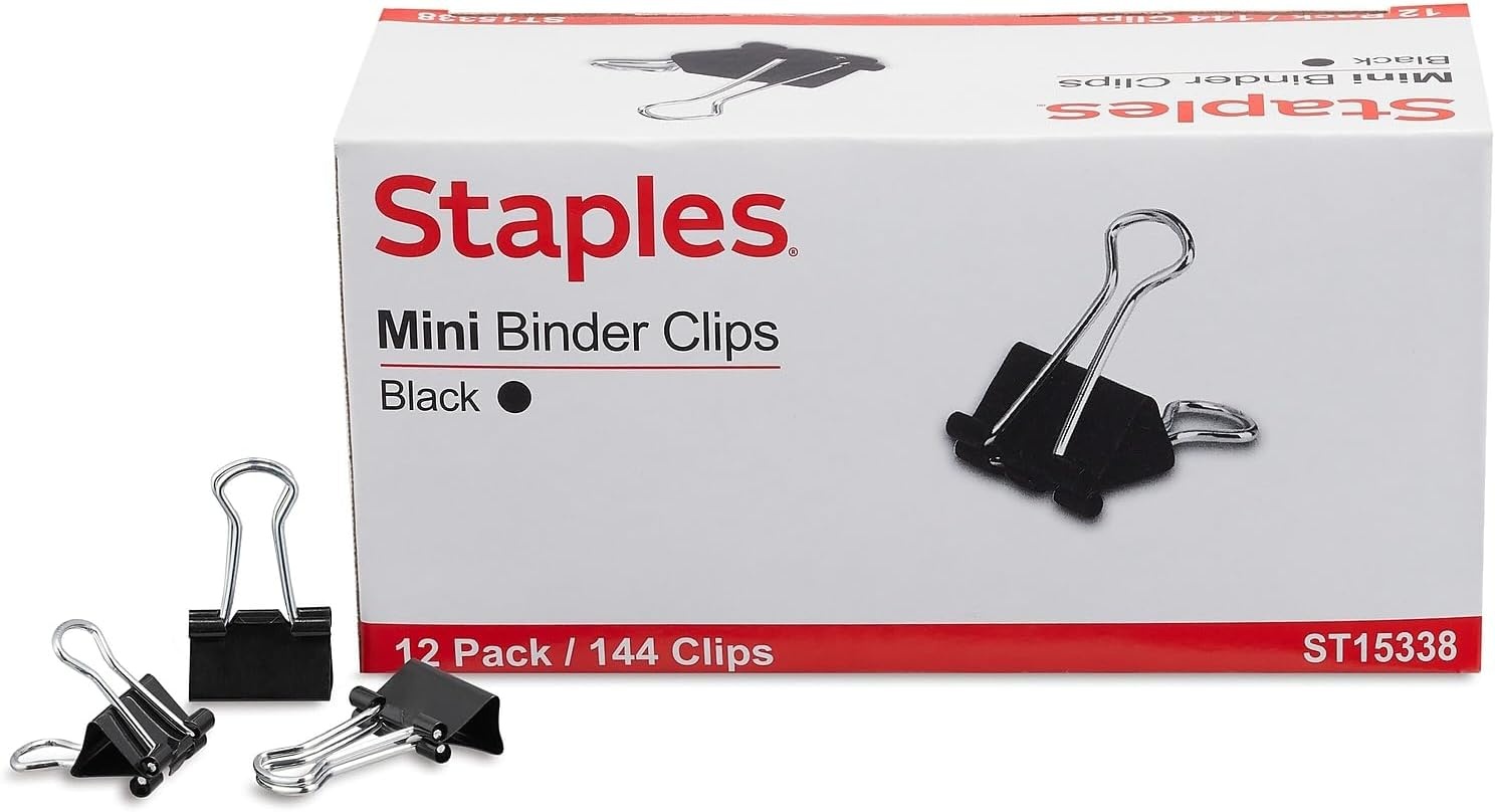 image:imageStaples Medium Binder Clips 063 Capacity Black 144 ClipsPack ST32003144 Pack