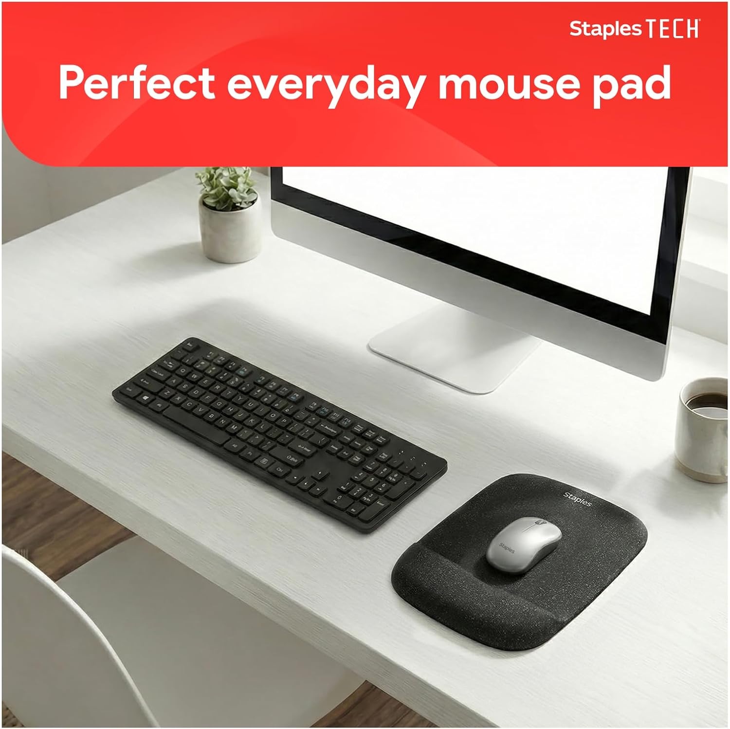 image:imageStaples Mouse Pad with Gel Wrist Rest Ergonomic NonSlip Base Soft Wrist Support for Comfortable Typing amp Precise Mouse Control Black 53326Black