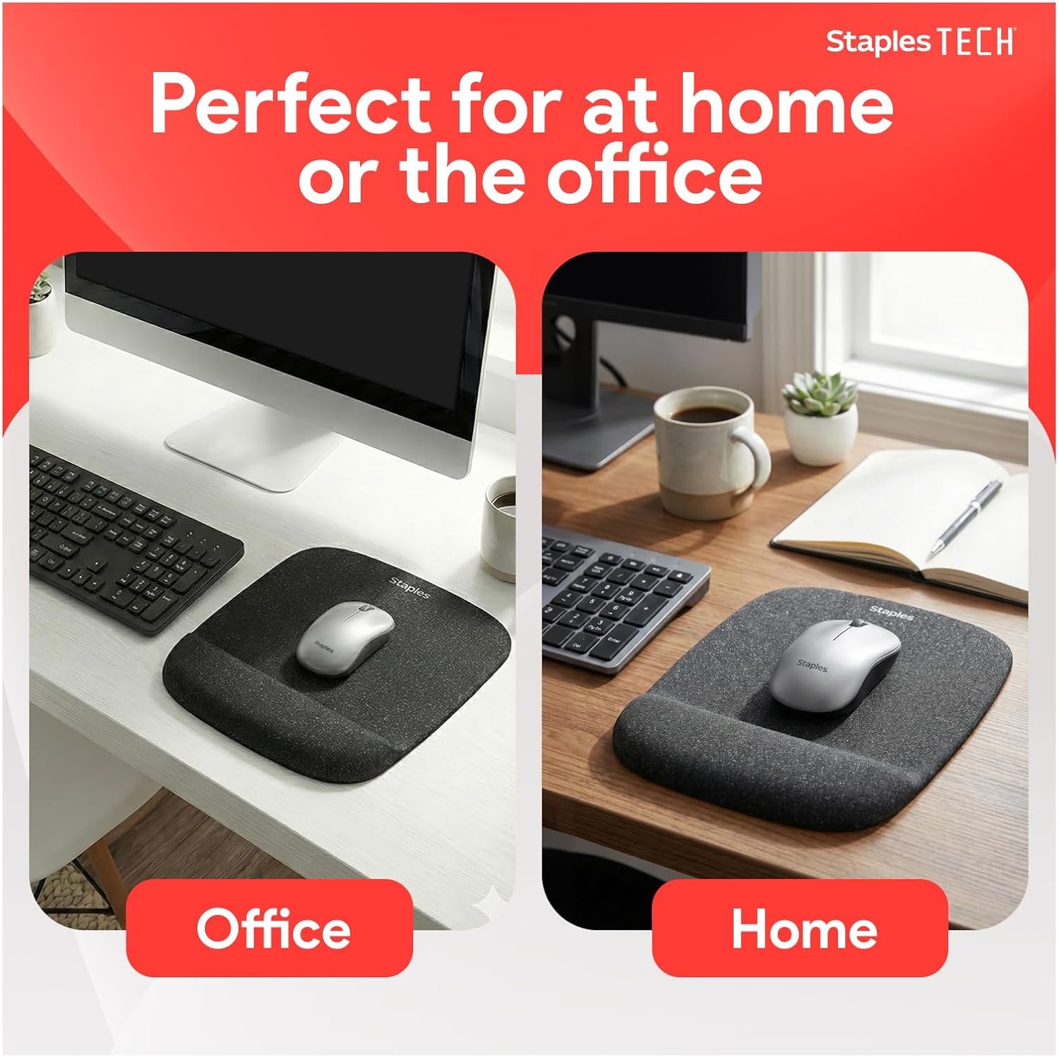image:imageStaples Mouse Pad with Gel Wrist Rest Ergonomic NonSlip Base Soft Wrist Support for Comfortable Typing amp Precise Mouse Control Black 53326Black