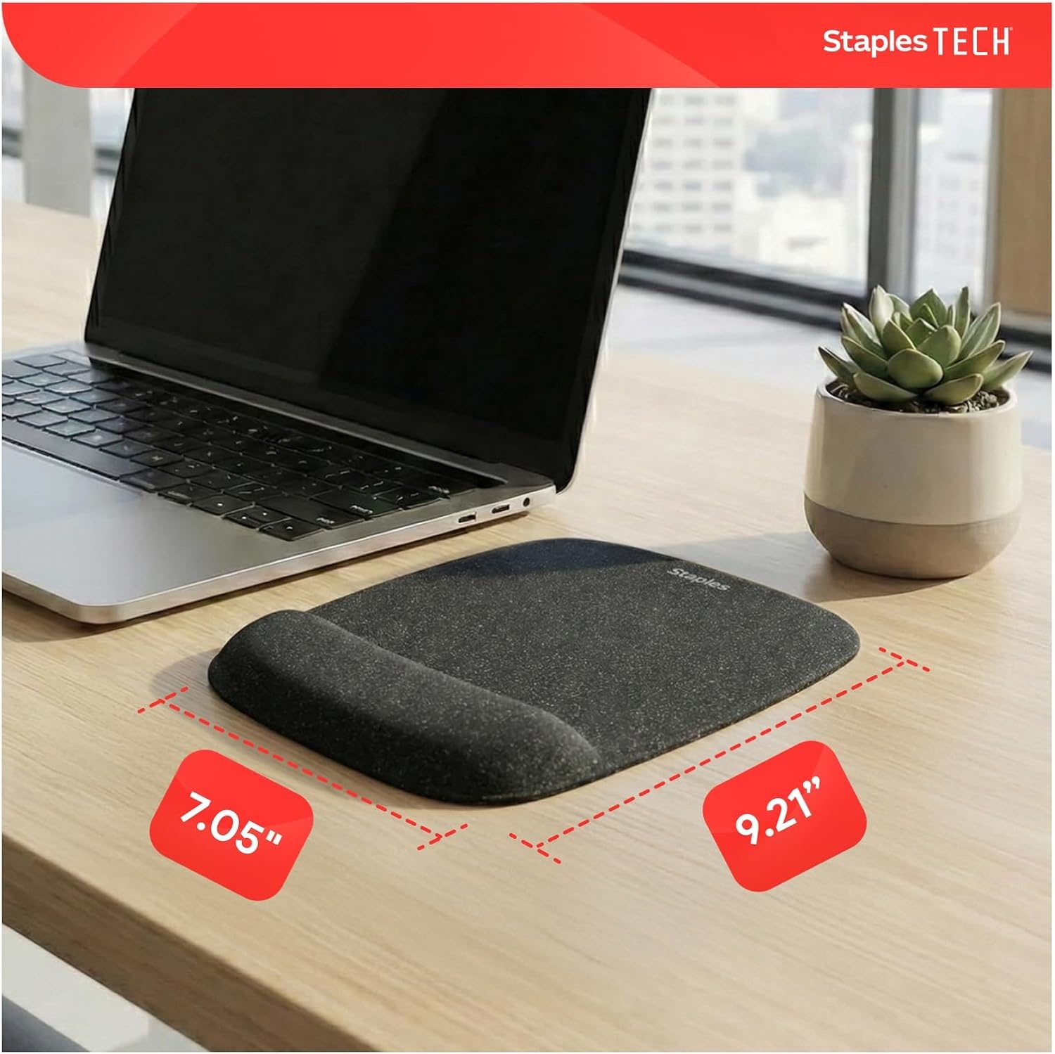 image:imageStaples Mouse Pad with Gel Wrist Rest Ergonomic NonSlip Base Soft Wrist Support for Comfortable Typing amp Precise Mouse Control Black 53326Black